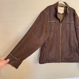 Whispering Smith Jacket Size XXL Brown Faux Suede Sherpa Lined Western Country